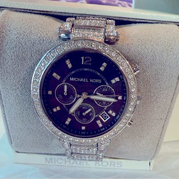 Michael Kors Silver and Black Crystal Watch - Picture 1 of 6
